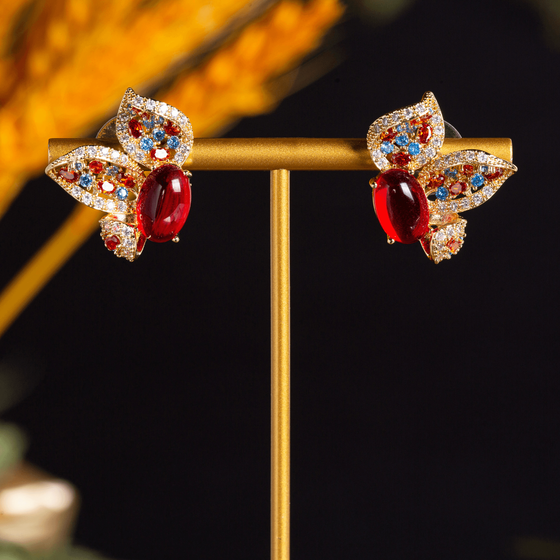 Pearl Halo Earrings Ruby Tone Crystal product image